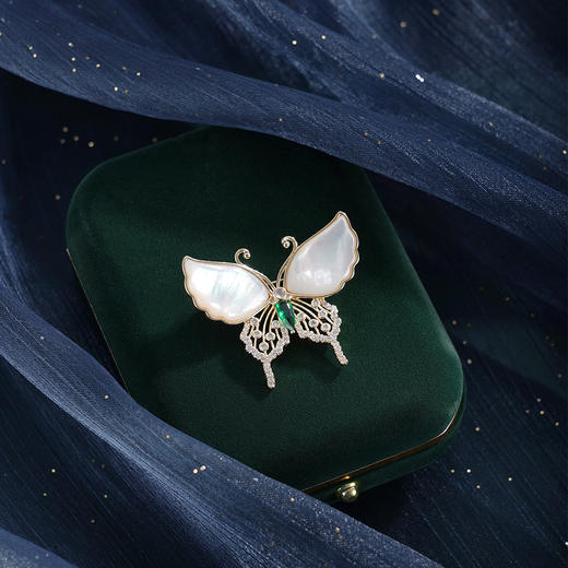 子佩集【蝴蝶之夏】珍珠惜王妃胸针【ZXXZ002】镀金白贝母2601 商品图1