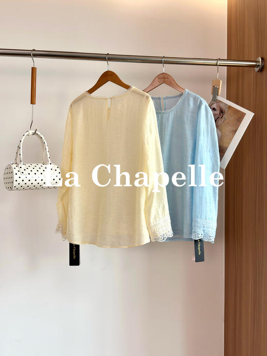 专柜实拍【天丝莱赛尔】拉夏贝尔/La Chapelle国风轻薄衬衫静奢圆领蕾丝花边串珠设计感长袖小衫 商品图4