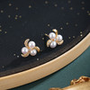 子佩集【风车漫旋】银S925珍珠惜王妃耳钉【MLEH029】3.8mm珠镀金风车三瓣花2601 商品缩略图0