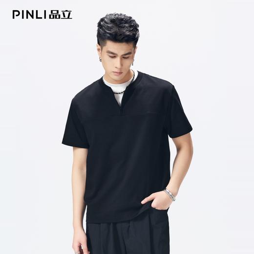 PINLI品立2026夏季新款假两件撞色圆领短袖T恤上衣体恤青年潮牌GD262111045 商品图0