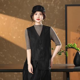 丁摩 真丝香云纱龟纹百搭时尚马甲6610