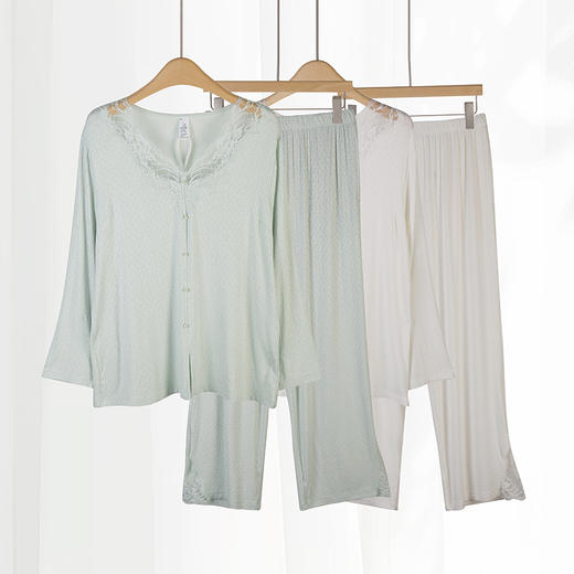 美奈川睡衣女家居服套装花边v领长袖套装 JJ28194 商品图0