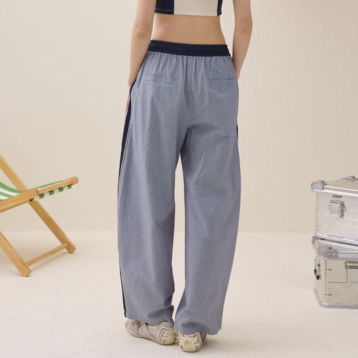 谜底撞色阔腿裤长裤2026夏季新品侧边拼接松紧腰抽绳女262MK0516 商品图2