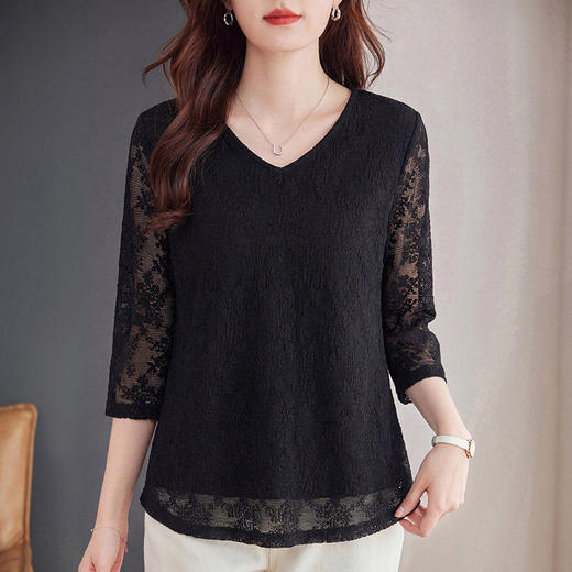 七分袖蕾丝上衣女装2026新款早春大码宽松显瘦洋气小衫中袖打底衫 商品图3