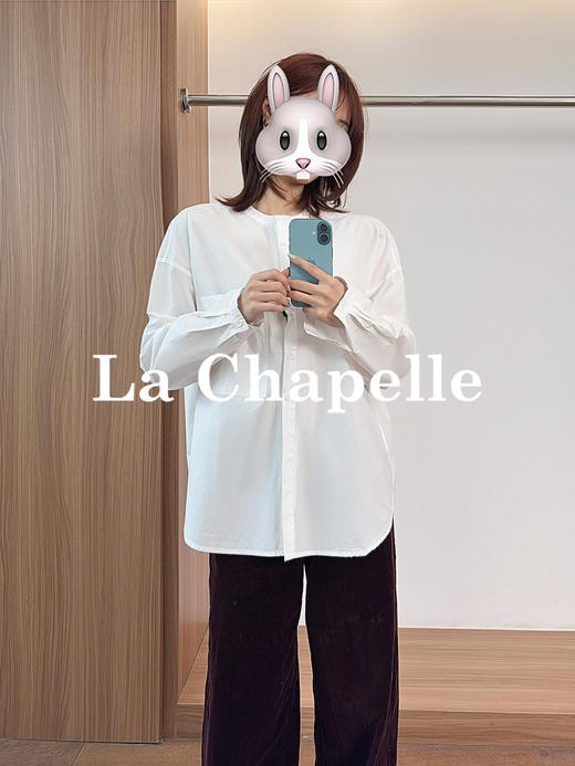 专柜实拍【气质文艺风】拉夏贝尔/La Chapelle纯棉舒适亲肤圆领排扣百搭休闲衬衫叠穿纯色长袖上衣 商品图3