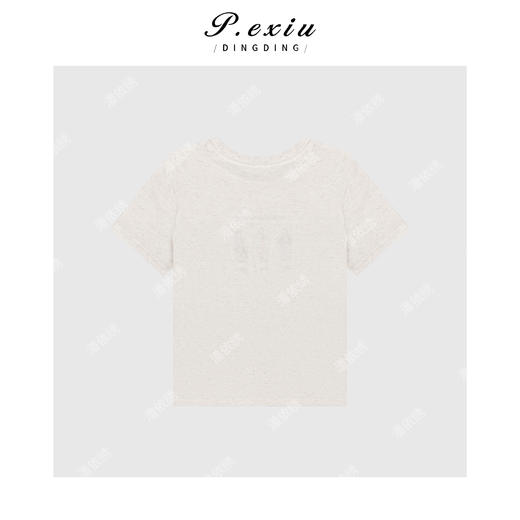 03-4潘依绣丁丁宠粉亚麻夹花肌理感刺绣减龄时髦短袖T恤 W-63125 商品图2