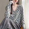 百媚生 无缝一线波点长袖针织开衫V领上衣NJR2-2192-48 商品缩略图1