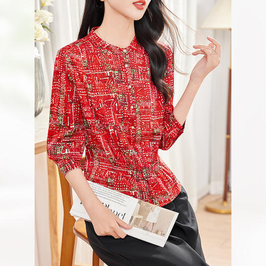 丁摩 重磅真丝收腰长袖衬衫女0563 商品图0