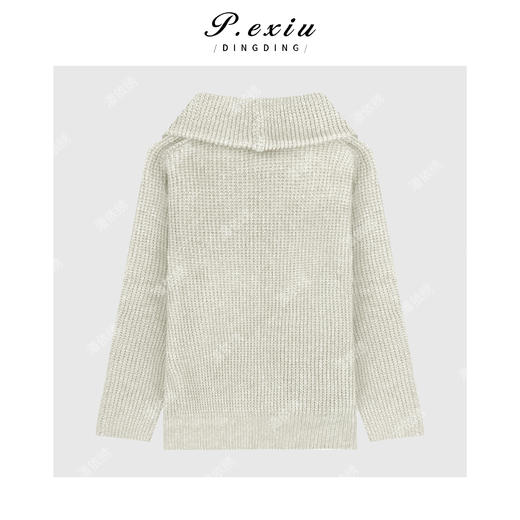 03-4潘依绣丁丁宠粉兔绒人丝法式假两件拼接一字肩荡领长袖针织上衣Q14487 商品图1