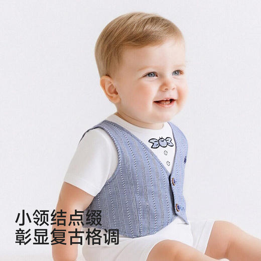 【商场同款】英氏婴儿连体衣夏新款男宝短袖哈衣透气宝宝假两件爬服 商品图4