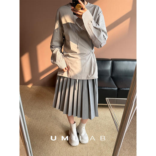 UMILAB｜幻觉*层次叠穿 100%棉撞色拼接衬衫袖假两件T恤T796V 商品图4