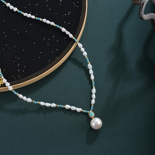 子佩集【蓝汐恋歌】银S925珍珠惜王妃项链【SGN0820002】11mm大珠蓝椭圆4*5mm巴洛克珠2601 商品图0