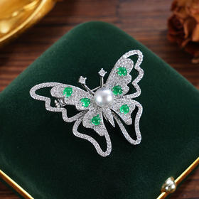 子佩集【蝴蝶春信】珍珠惜王妃胸针【XXXZ250】6mm珠L绿玉髓2601