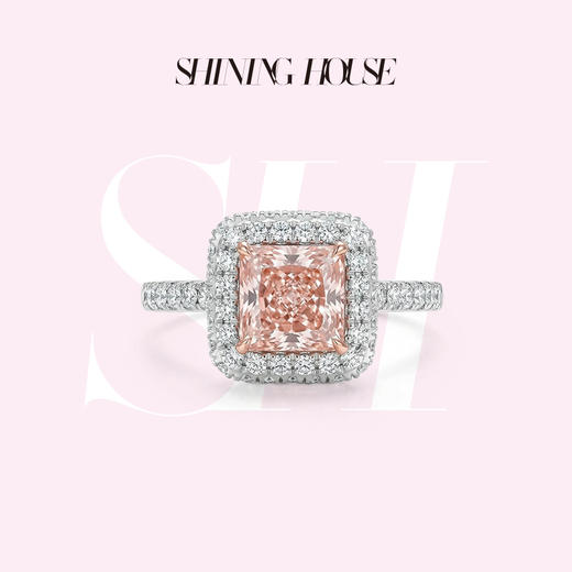 ShiningHouse[培育] 粉钻系列 18k金钻石戒指 粉钻公主方形1克拉钻人工真钻人造钻石K金戒指时尚钻石戒指卓越匠心奢耀臻献【此商品不支持7天无理由退货退款】 商品图0