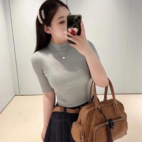 重磅渠道   miu绢丝修身打底中袖衫  通勤必入    坑条针织打底