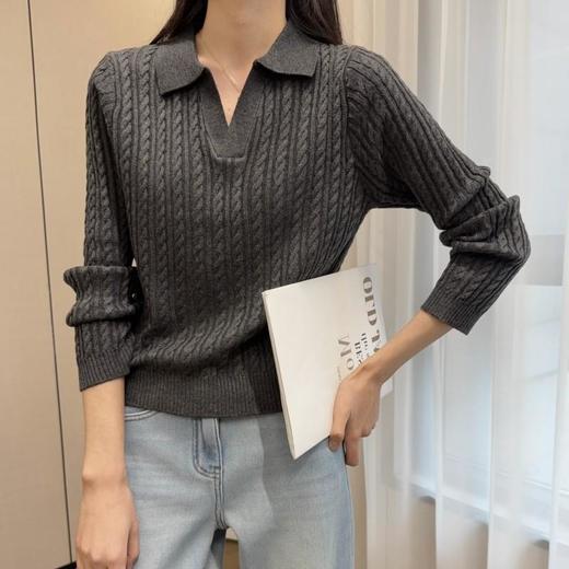 【3-5天发货】春夏打底衫 老钱风拉夫绞花polo领针织衫 商品图12