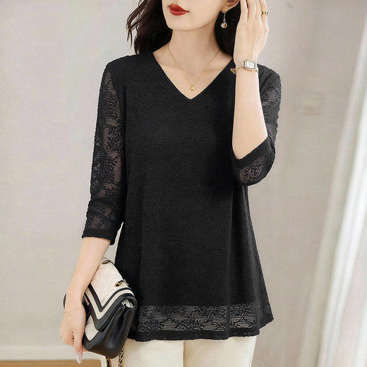 七分袖蕾丝上衣女装2026新款早春大码宽松显瘦洋气小衫中袖打底衫 商品图1