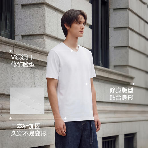 商场同款|森马短袖T恤男夏季纯色V领针织衫2026新款时尚舒适上衣 商品图3