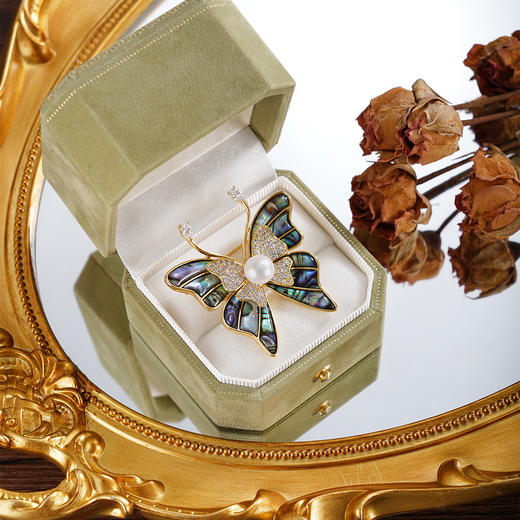 子佩集【蝶舞芳华】珍珠惜王妃胸针【XXXZ246】8mm珠螺钿蝴蝶镀金2601 商品图1