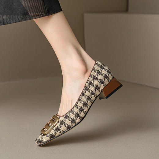 【预售5天】法式复古小香风单鞋女新款夏浅口方头舒适中跟粗跟高跟鞋MM&6015 商品图5