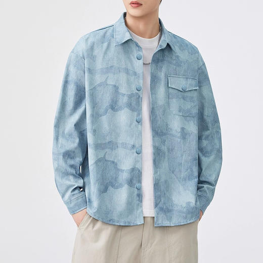红览 美式扎染衬衫男新款高街痞帅长袖衬衫65493 商品图0