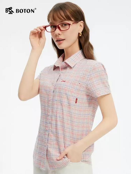 波顿夏季女士温柔格纹｜夏日薄款短袖衬衫女 亲肤透气翻领上衣LS066225 商品图1