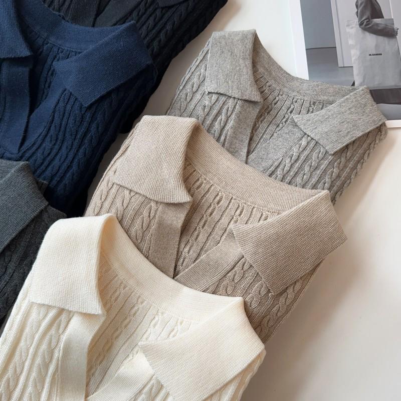 【3-5天发货】春夏打底衫 老钱风拉夫绞花polo领针织衫