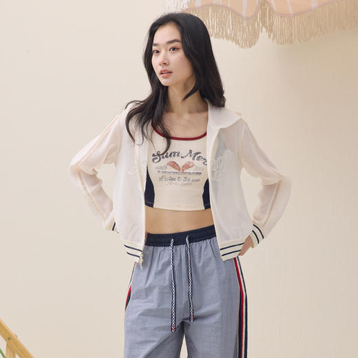 谜底连帽外套长袖2026年夏季新品短款轻薄网布双拉链女262MW0477 商品图0