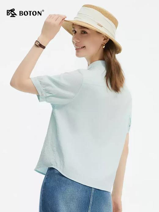波顿夏女士夏日清爽小 V 领衬衫 纯色肌理感泡泡袖上衣LS057225 商品图1
