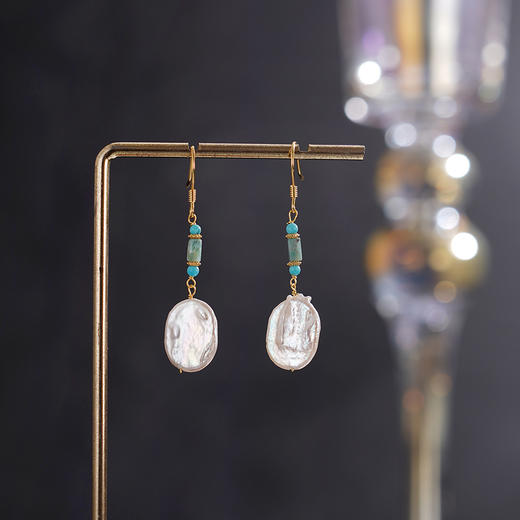 子佩集【天香御珠】银S925珍珠惜王妃耳环【SGE0320008】10*13mm珠巴洛克镀金凤凰松石2601 商品图0