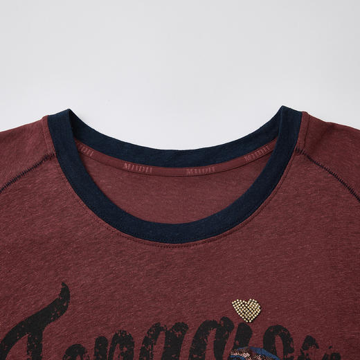 谜底美式复古T恤短袖2026夏新品撞色海洋元素印花珠绣女262MT0471 商品图3