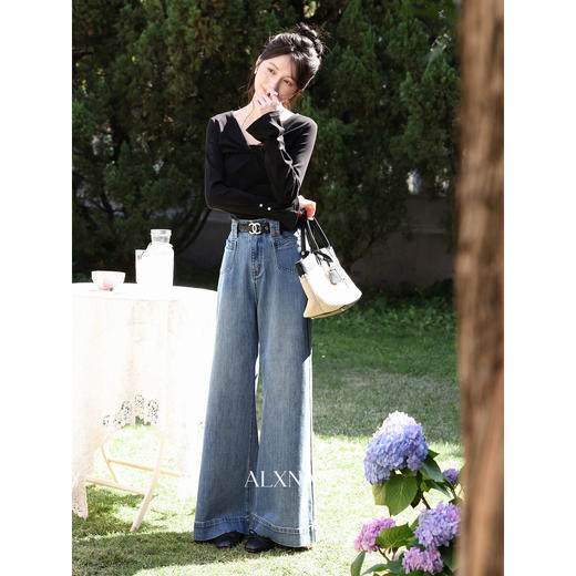 鹿向南「花畔闲步」牛仔阔腿裤女2026新款夏季复古风超火宽松裤子 商品图3