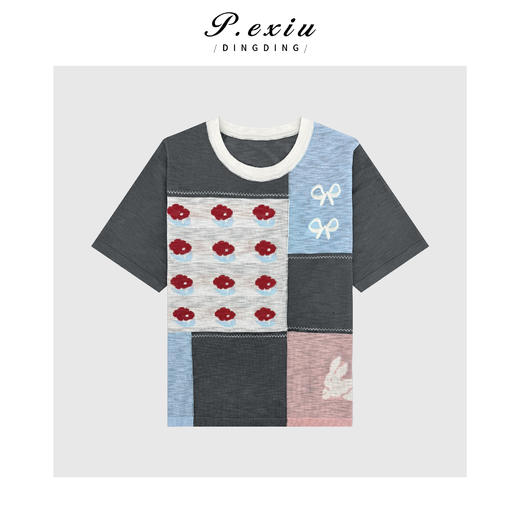 03-4潘依绣丁丁宠粉拼色重工提花冰凉感针织短袖T恤 C030 商品图0