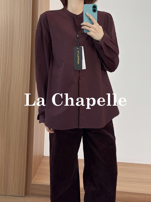 专柜实拍【气质文艺风】拉夏贝尔/La Chapelle纯棉舒适亲肤圆领排扣百搭休闲衬衫叠穿纯色长袖上衣 商品图4