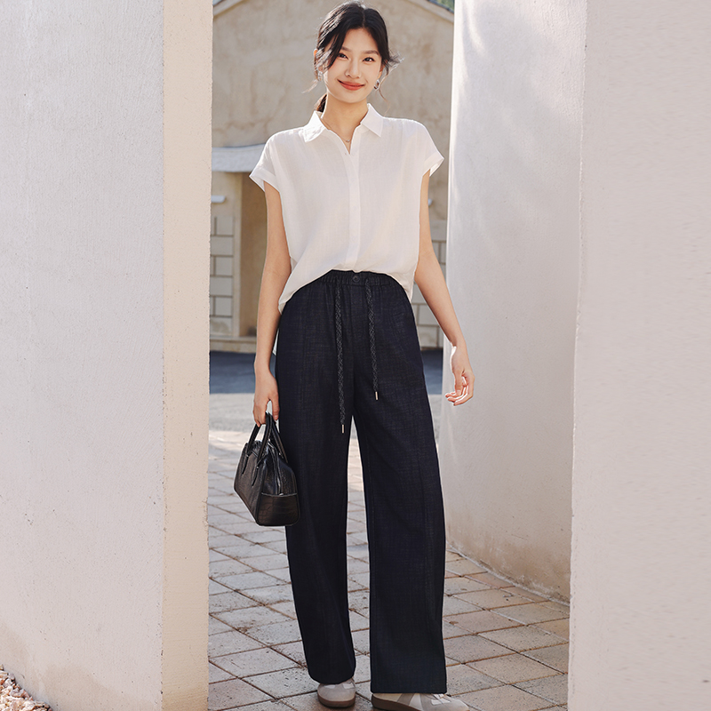 【SAKURA樱花·棉麻牛仔弯刀裤26101】复古牛仔弯刀裤，藏胯遮肉，宽松阔腿裤