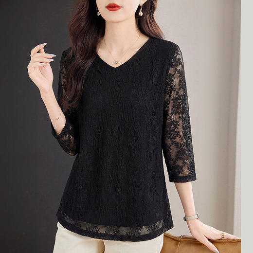七分袖蕾丝上衣女装2026新款早春大码宽松显瘦洋气小衫中袖打底衫 商品图4