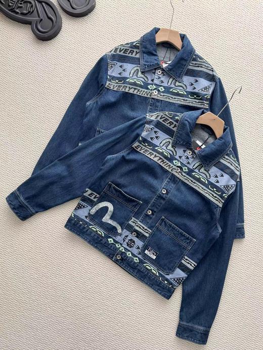 F032309新款男士复古风格海鸥印花拼接牛仔面料夹克外套 商品图0