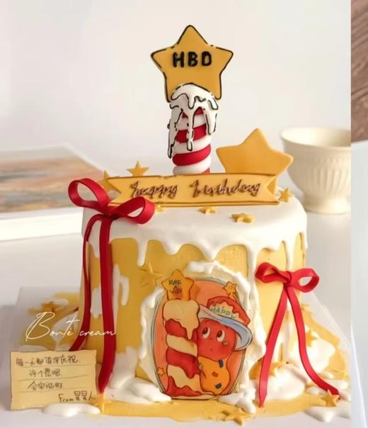 星星人蜡烛蝴蝶结卡通蛋糕-低糖处理无添加 商品图0