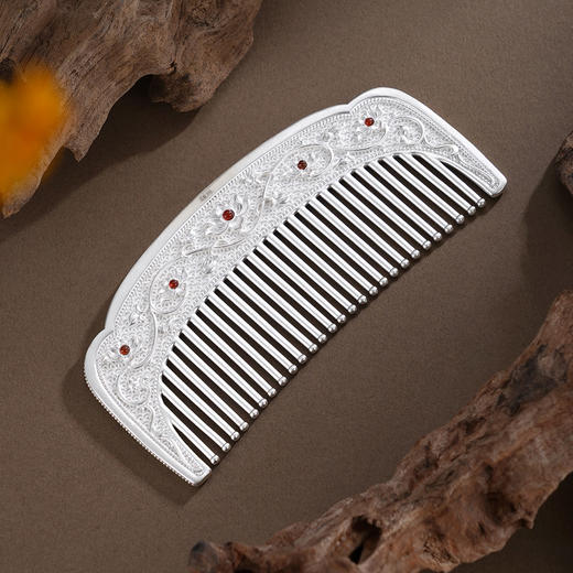 子佩集【满池娇】银S999梳子【HSSZ006】双色原创作品莲花卷草纹2601 商品图1