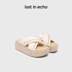 lost in echo2026春夏新款度假风交叉带手工编织厚底增高沙发拖女
