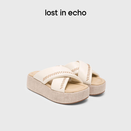 lost in echo2026春夏新款度假风交叉带手工编织厚底增高沙发拖女 商品图0