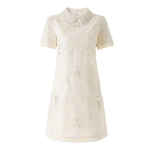 「高货wl」全新升级【铂金会员321/天猫429/差价108】(11947)洛诗琳重工钉珠刺绣连衣裙2026新款小香风娃娃领显瘦A字裙女 商品图4