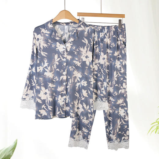 美奈川睡衣女水墨印花套装长袖上衣长裤家居服套装可外穿  JJ28191 商品图2