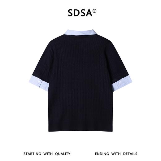 SDSA男装2026新款高贵轻奢慵懒风假两件针织短袖T恤翻领百搭时尚 商品图1