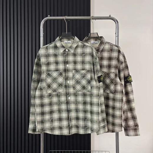 F032352棉麻混纺休闲胸前大口袋工装长袖格子衬衫外套 商品图2