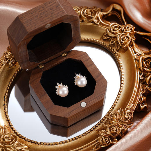 子佩集【月桂冠冕】银S925珍珠惜王妃耳钉【HJYED001】7.5mm珠镀金兰花草2601 商品图1