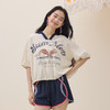 谜底印花T恤短袖2026夏季新品撞色POLO领复古休闲宽松女262MT0470 商品缩略图0
