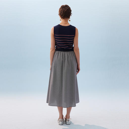 谜底条纹拼接连衣裙无袖2026夏季新品学院风腰部抽绳女262ML0679 商品图2