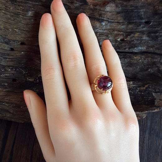 【天然正品】AU750玫瑰金镶钻镶天然近5克拉卢比来碧玺猫眼戒指13号（戒圈可改）280226NJS72 商品图7