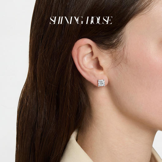 ShiningHouse[培育] 18k金钻石耳饰 公主方形人工真钻人造钻石K金耳饰简约牛头款钻石耳饰悦己送礼臻选【此商品不支持7天无理由退货退款】预计3个工作日发货 商品图4